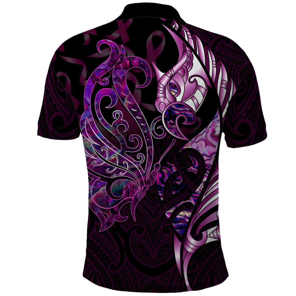 New Zealand Breast Cancer Polo Shirt Manaia Fern With Paua Shell LT14