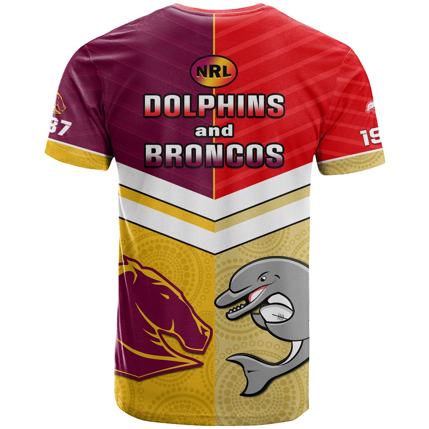Dolphins Mix Broncos Rugby T Shirt Indigenous Art LT14