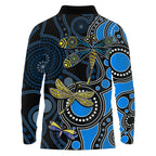 Aboriginal Dragonfly Long Sleeve Polo Shirt Blue Style LT6