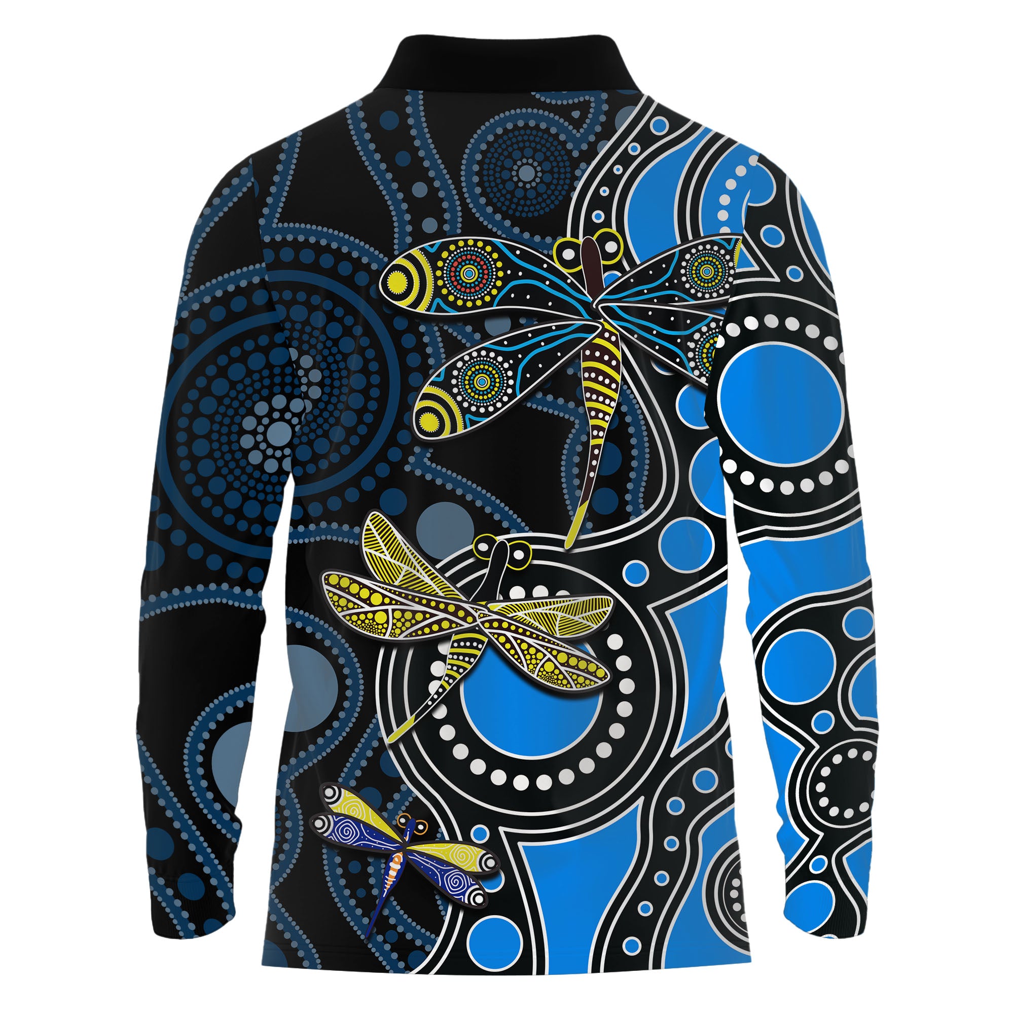 Aboriginal Dragonfly Long Sleeve Polo Shirt Blue Style LT6