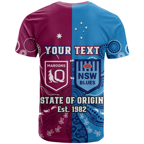 (Custom Personalised) QLD Maroons And NSW Blues Rugby T Shirt State of Origin Indigenous LT14