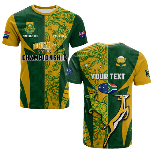 (Custom Personalised) Australia Rugby and South Africa Rugby T Shirt Wallabies Mix Springboks Sporty LT14