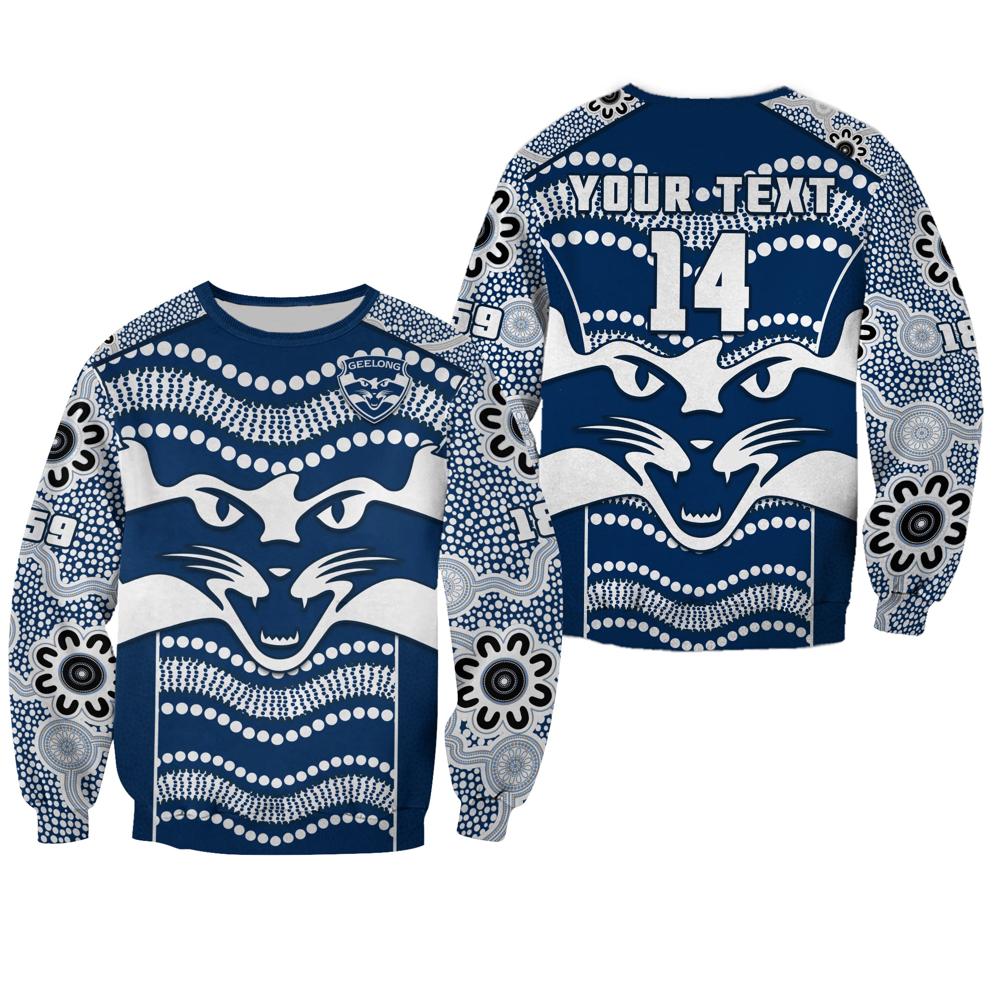 (Custom Text And Number) Cats Football Sweatshirt Geelong 1859 Indigenous Sporty Version LT14