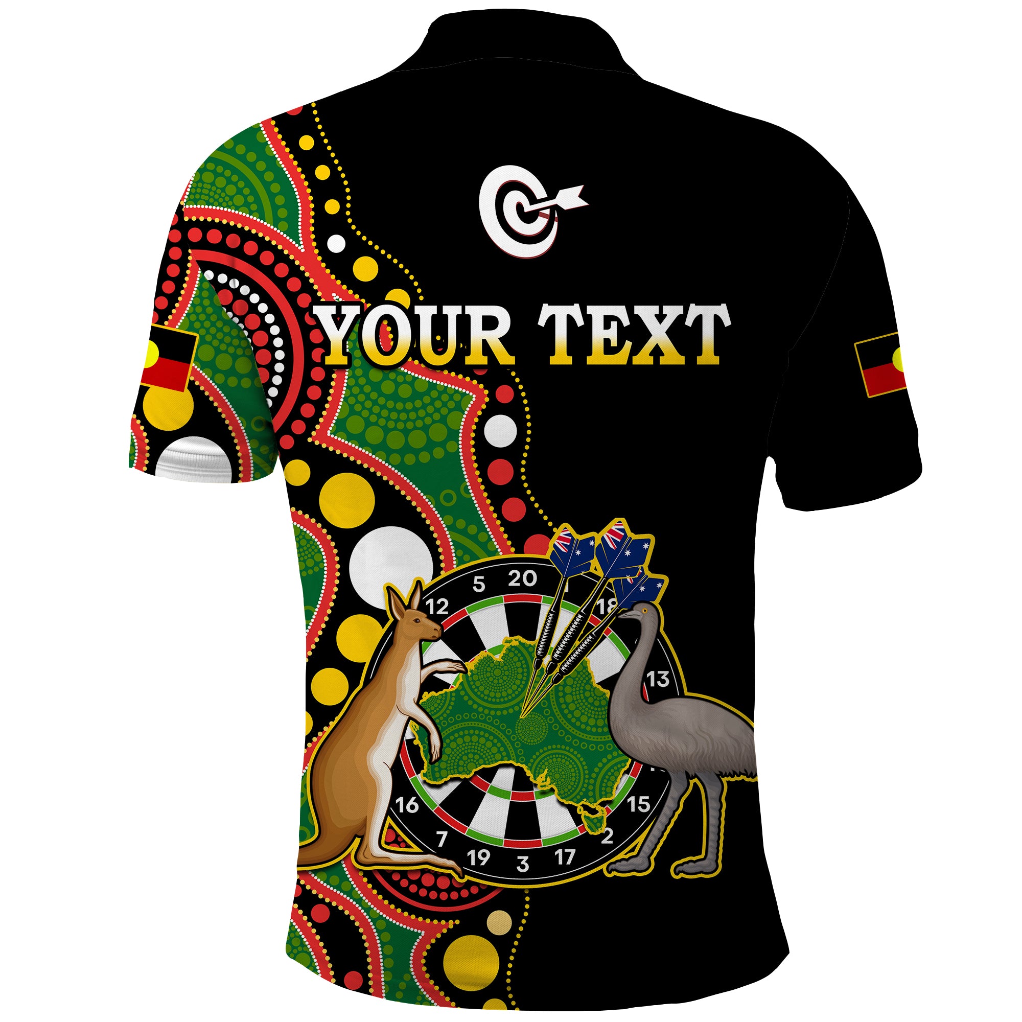 Personalised Australia Darts Indigenous Art Mix Kangaroo And Emu Aboriginal Flag Polo Shirt LT14