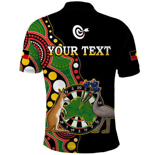 Personalised Australia Darts Indigenous Art Mix Kangaroo And Emu Aboriginal Flag Polo Shirt LT14