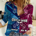 (Custom Personalised) QLD Maroons And NSW Blues Rugby Women Casual Shirt State of Origin Indigenous LT14