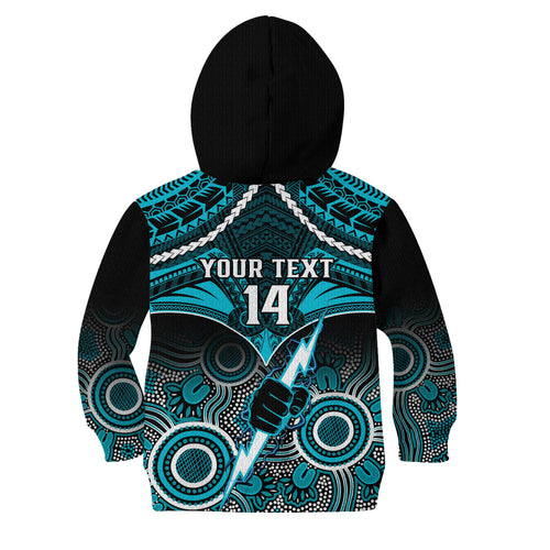 Personalised Port Adelaide Football Kid Hoodie Power Aboriginal Mix Polynesian Pattern LT14