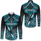 Port Adelaide Football Long Sleeve Button Shirt Power Aboriginal Mix Polynesian Pattern LT14