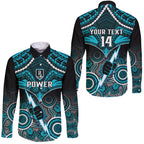 Personalised Port Adelaide Football Long Sleeve Button Shirt Power Aboriginal Mix Polynesian Pattern LT14