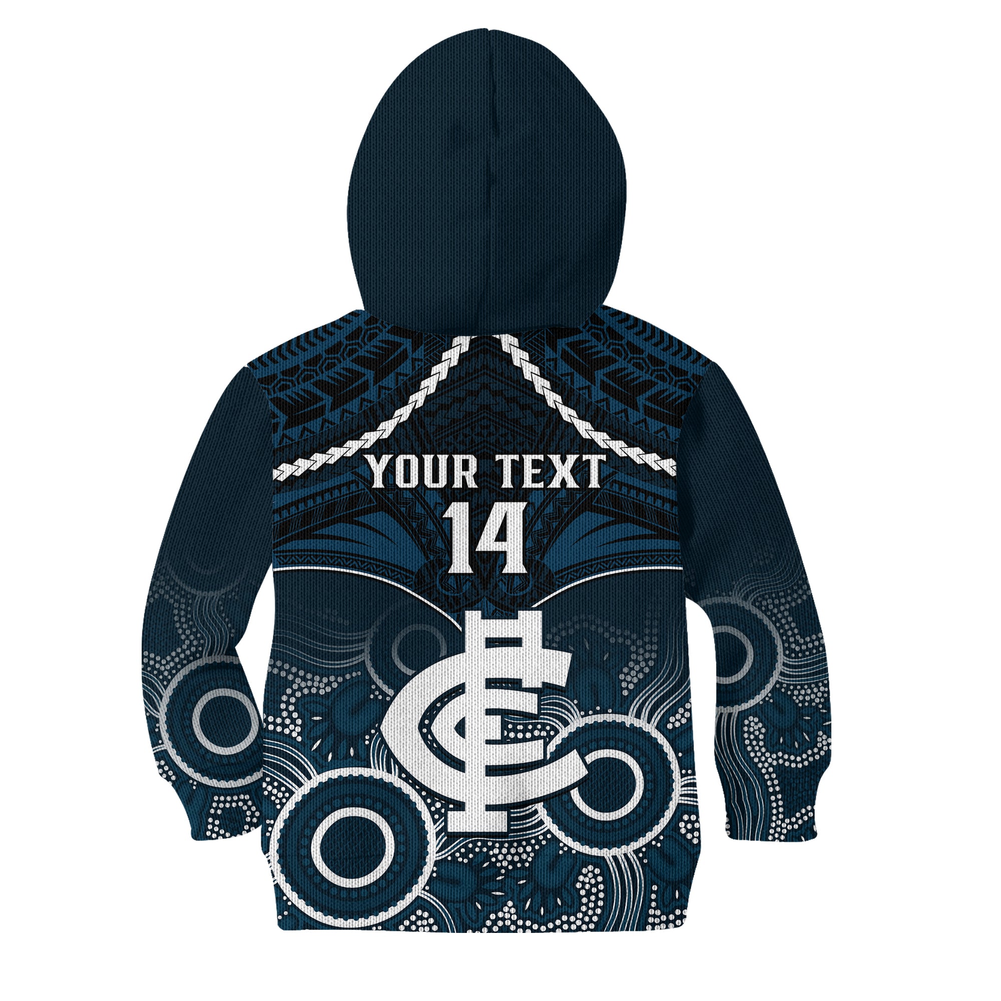 Personalised Carlton Football Kid Hoodie Blues Aboriginal Mix Polynesian Pattern LT14