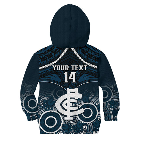 Personalised Carlton Football Kid Hoodie Blues Aboriginal Mix Polynesian Pattern LT14
