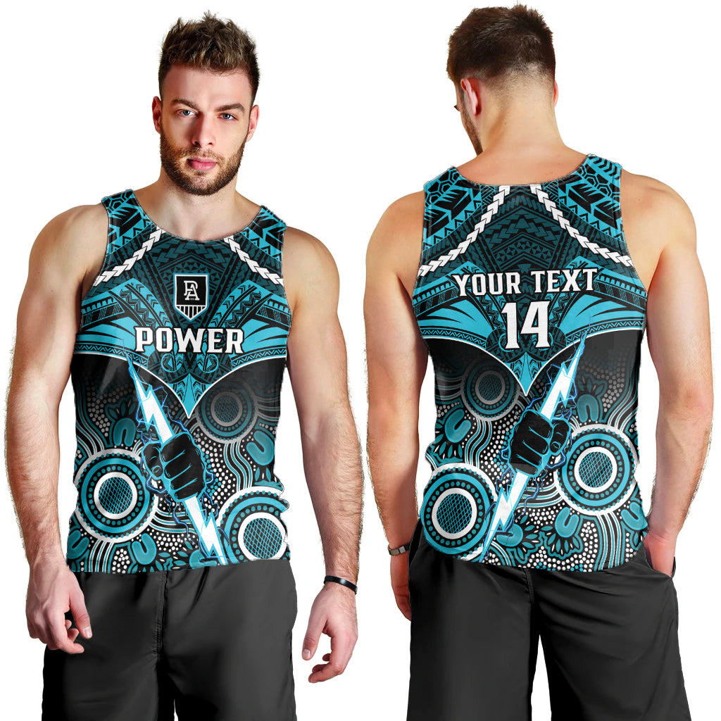 Personalised Port Adelaide Football Men Tank Top Power Aboriginal Mix Polynesian Pattern LT14