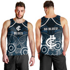 Carlton Football Men Tank Top Blues Aboriginal Mix Polynesian Pattern LT14
