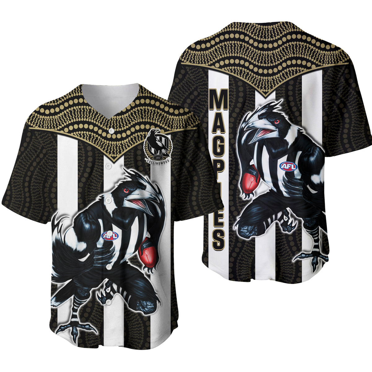 Magpies Football Baseball Jersey Collingwood 1892 Indigenous Sporty Style LT14