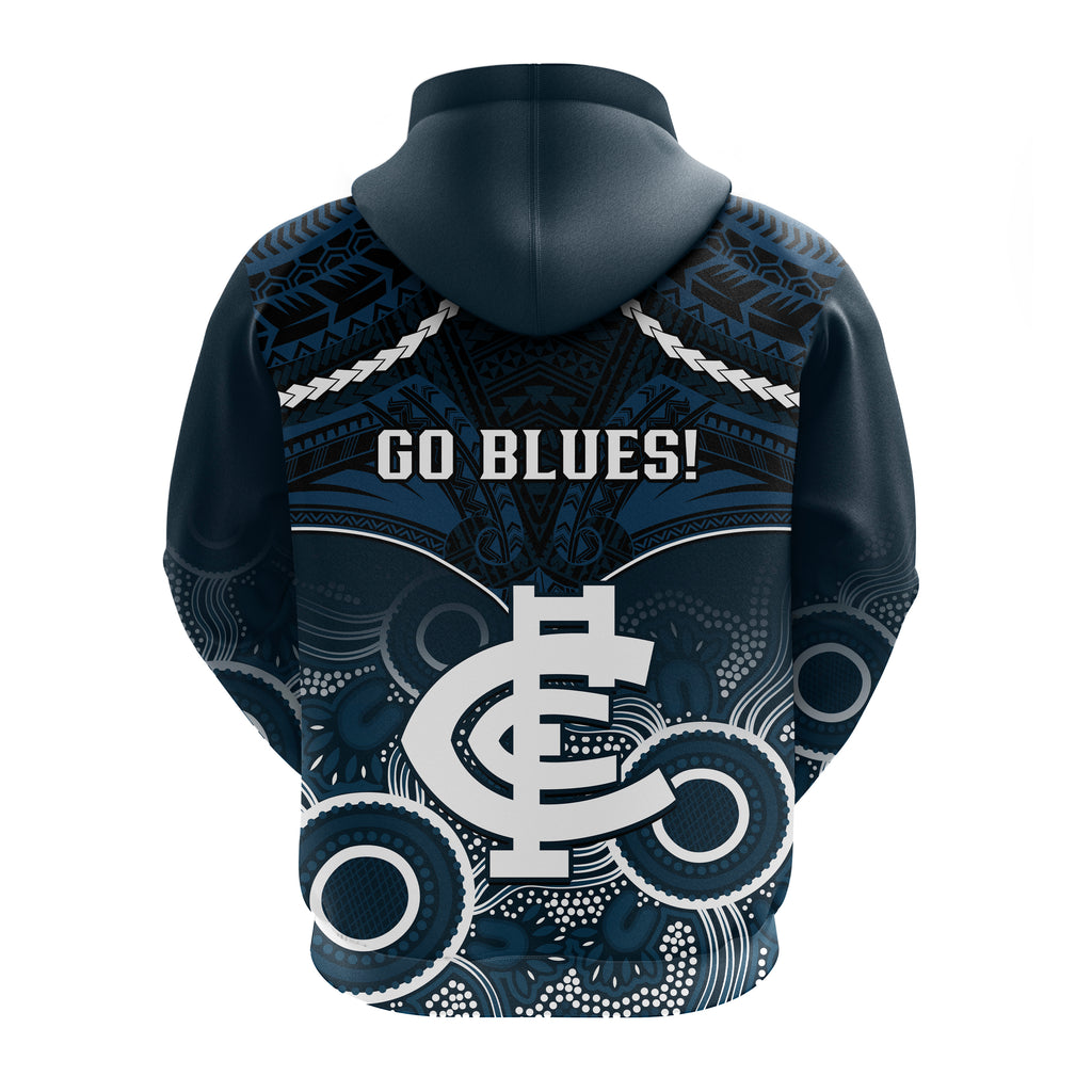 Carlton Football Hoodie Blues Aboriginal Mix Polynesian Pattern LT14