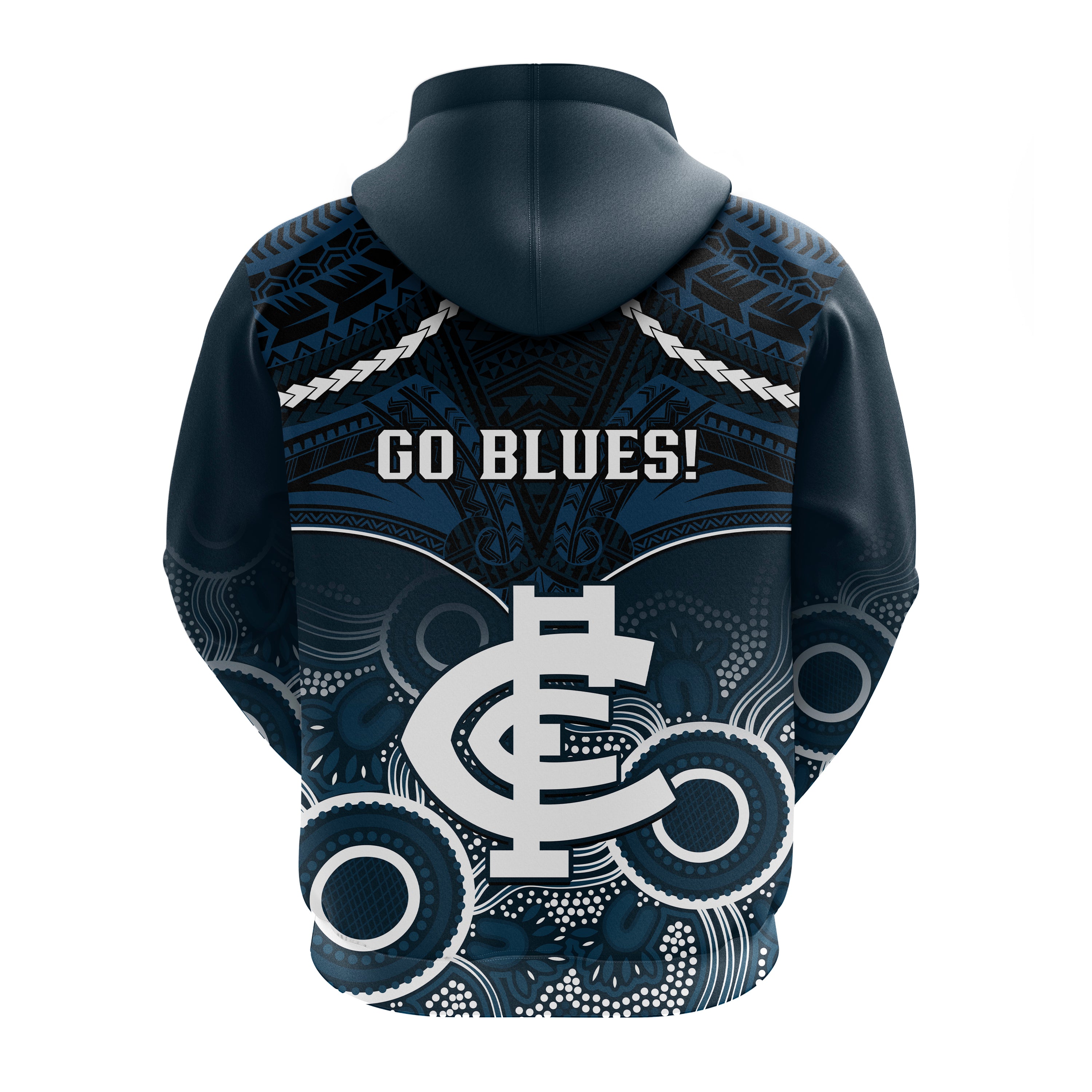 Carlton Football Hoodie Blues Aboriginal Mix Polynesian Pattern LT14