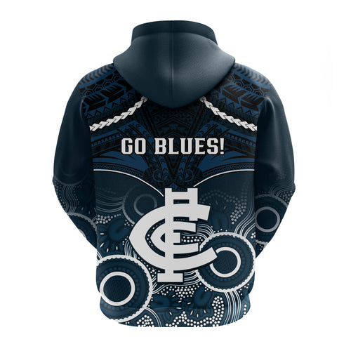 Carlton Football Hoodie Blues Aboriginal Mix Polynesian Pattern LT14