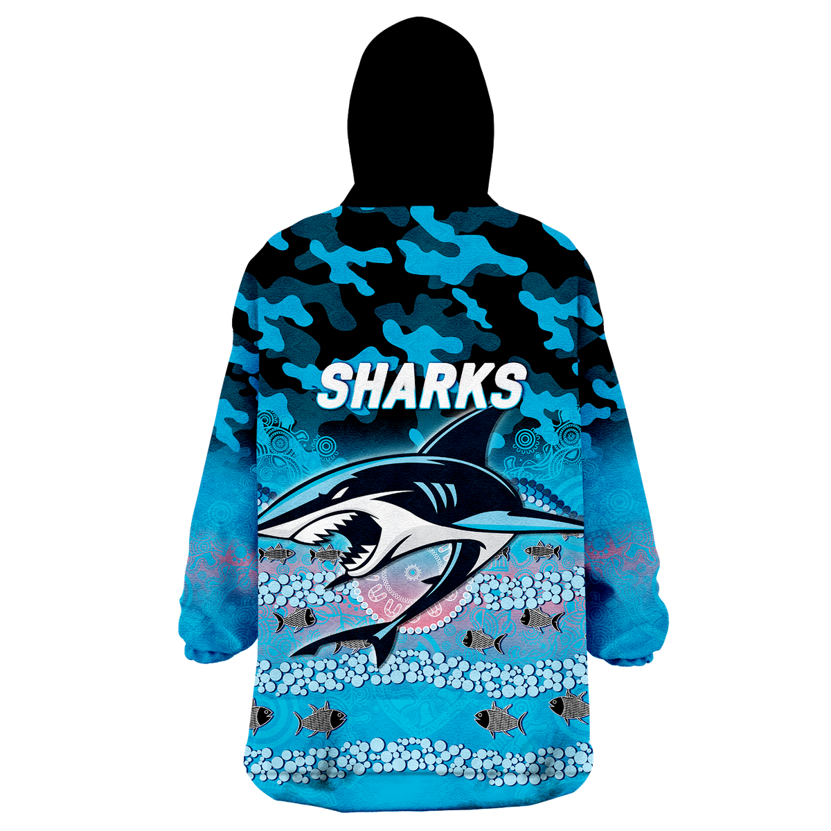 Sharks Rugby ANZAC Day Camouflage Indigenous Art Wearable Blanket Hoodie - LT12