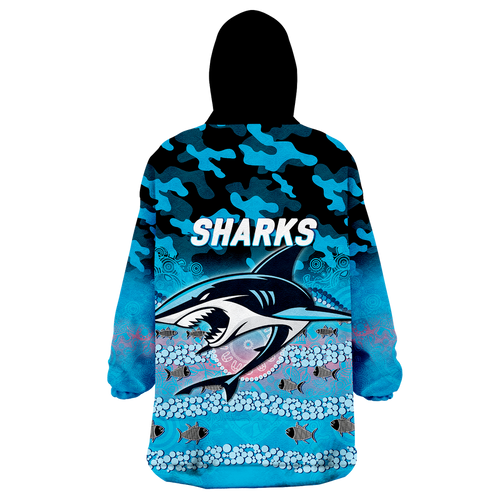 Sharks Rugby ANZAC Day Camouflage Indigenous Art Wearable Blanket Hoodie - LT12