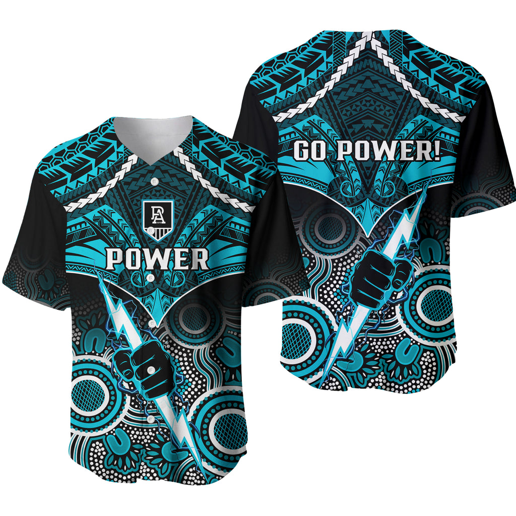 Port Adelaide Football Baseball Jersey Power Aboriginal Mix Polynesian Pattern LT14