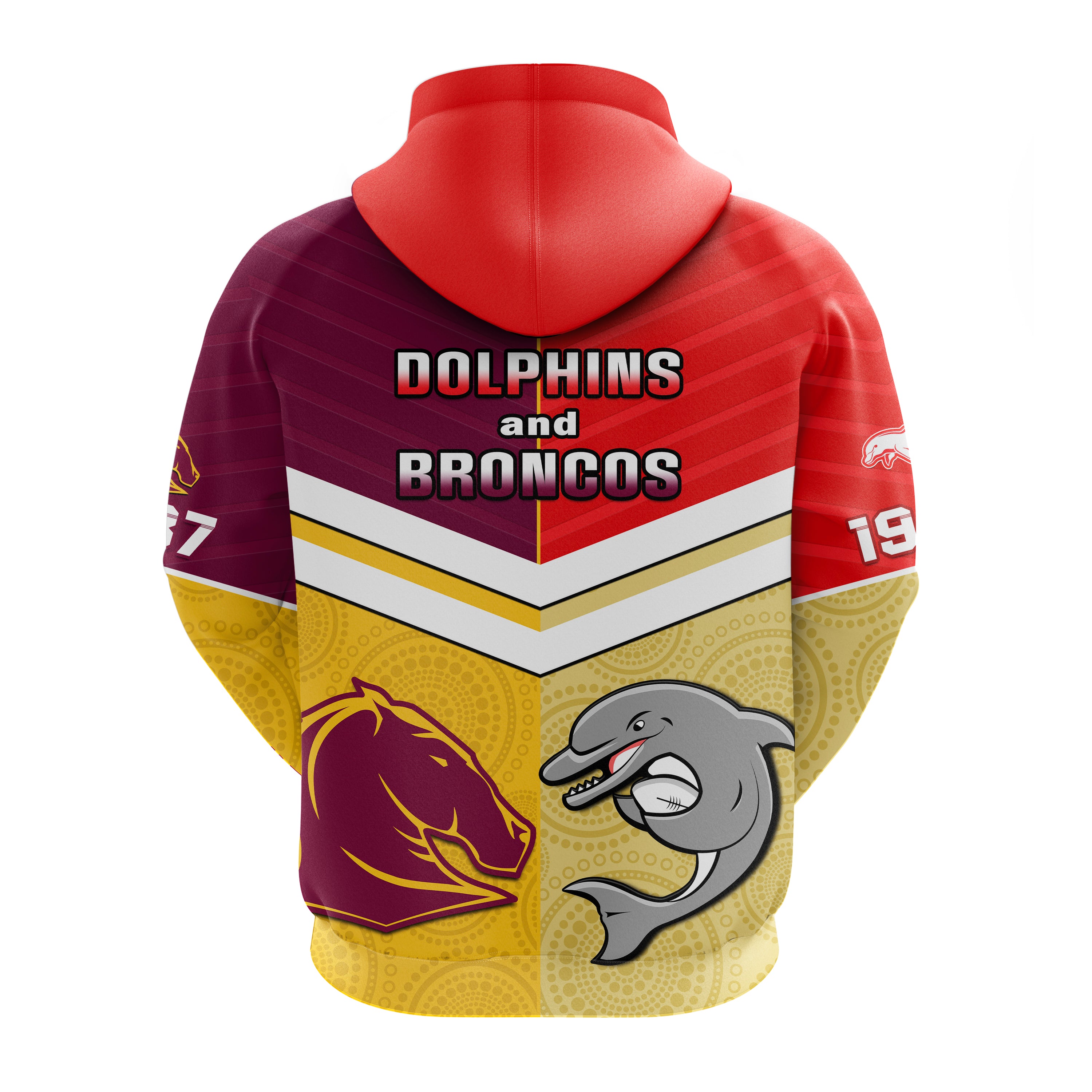 Dolphins Mix Broncos Rugby Hoodie Indigenous Art LT14