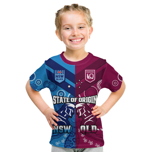 (Custom Personalised) QLD Maroons And NSW Blues Rugby T Shirt State of Origin Indigenous LT14