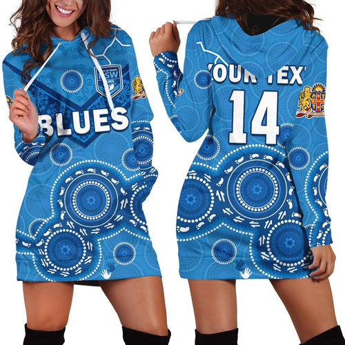 (Custom Personalised) NSW Blues Rugby Hoodie Dress New South Wales Aboriginal Dot Painting Unique Version LT14