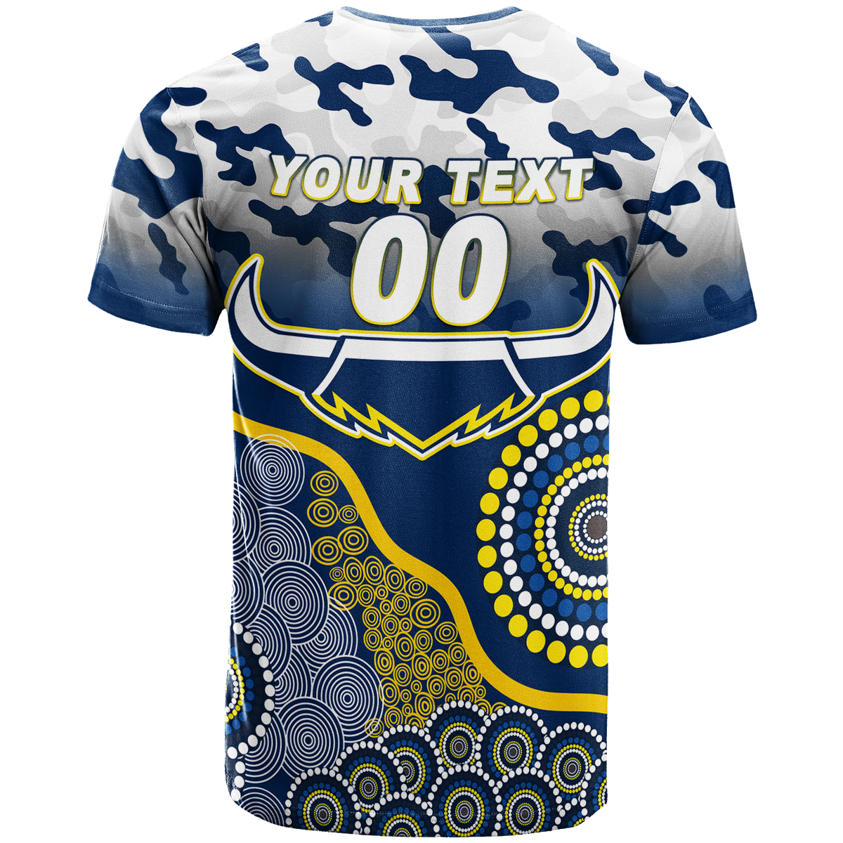 (Custom Personalised) Cowboys Rugby ANZAC Day Camouflage Indigenous Art T-Shirt - LT12