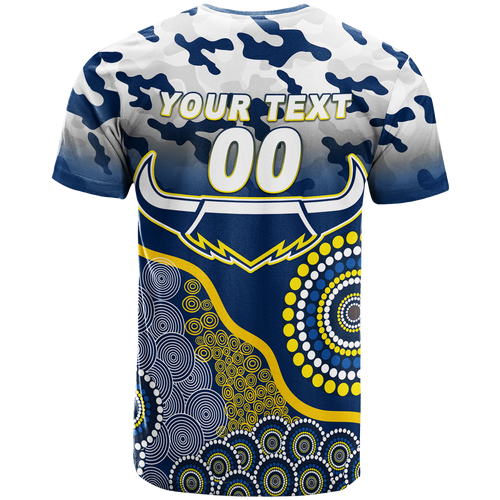 (Custom Personalised) Cowboys Rugby ANZAC Day Camouflage Indigenous Art T-Shirt - LT12