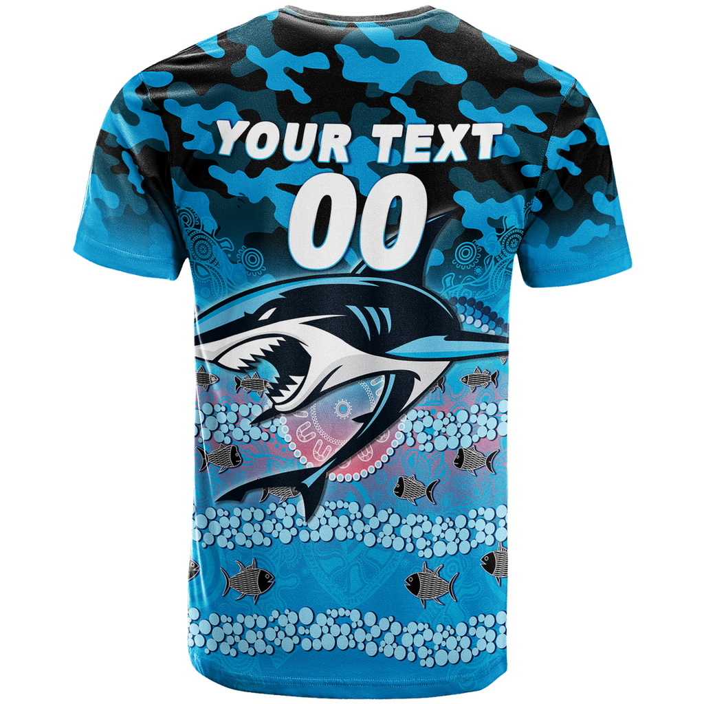 (Custom Personalised) Sharks Rugby ANZAC Day Camouflage Indigenous Art T-Shirt - LT12
