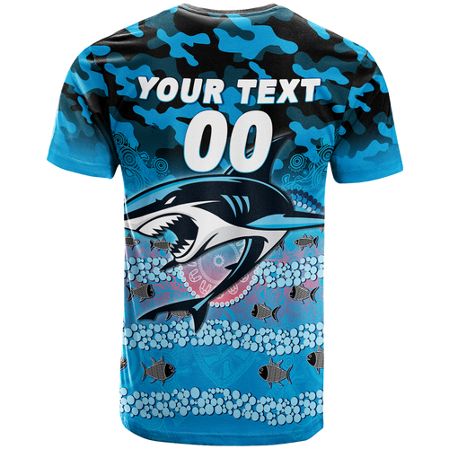 (Custom Personalised) Sharks Rugby ANZAC Day Camouflage Indigenous Art T-Shirt - LT12
