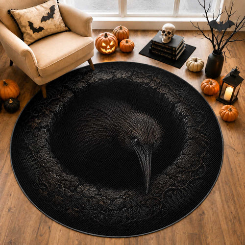 3D Illusion New Zealand Halloween Creppy Kiwi Round Carpet