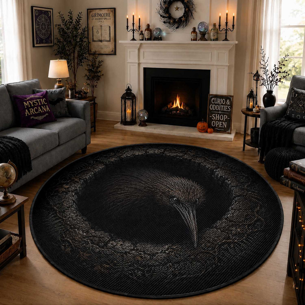 3D Illusion New Zealand Halloween Creppy Kiwi Round Carpet