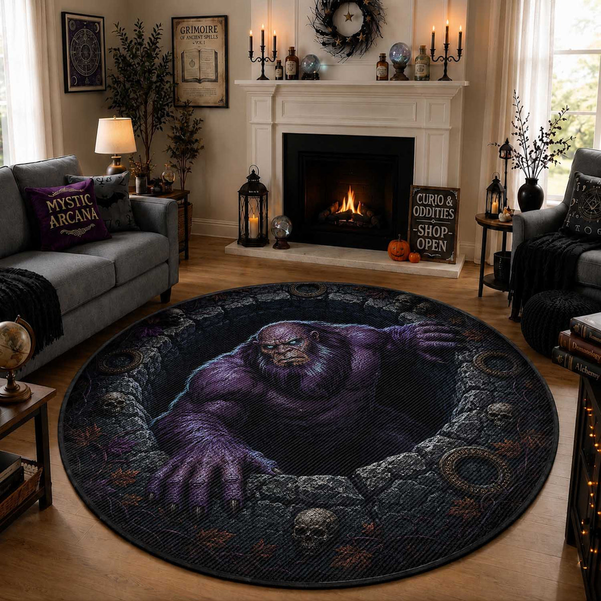 3D Illusion New Zealand Halloween Round Carpet Maori Moehau Man