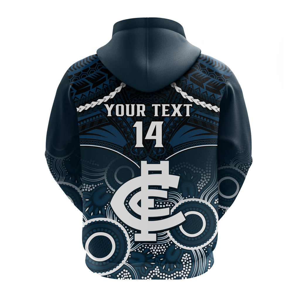 Personalised Carlton Football Hoodie Blues Aboriginal Mix Polynesian Pattern LT14