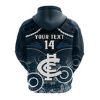 Personalised Carlton Football Hoodie Blues Aboriginal Mix Polynesian Pattern LT14