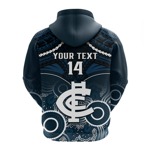 Personalised Carlton Football Hoodie Blues Aboriginal Mix Polynesian Pattern LT14