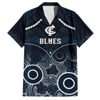 Carlton Football Hawaiian Shirt Blues Aboriginal Mix Polynesian Pattern LT14
