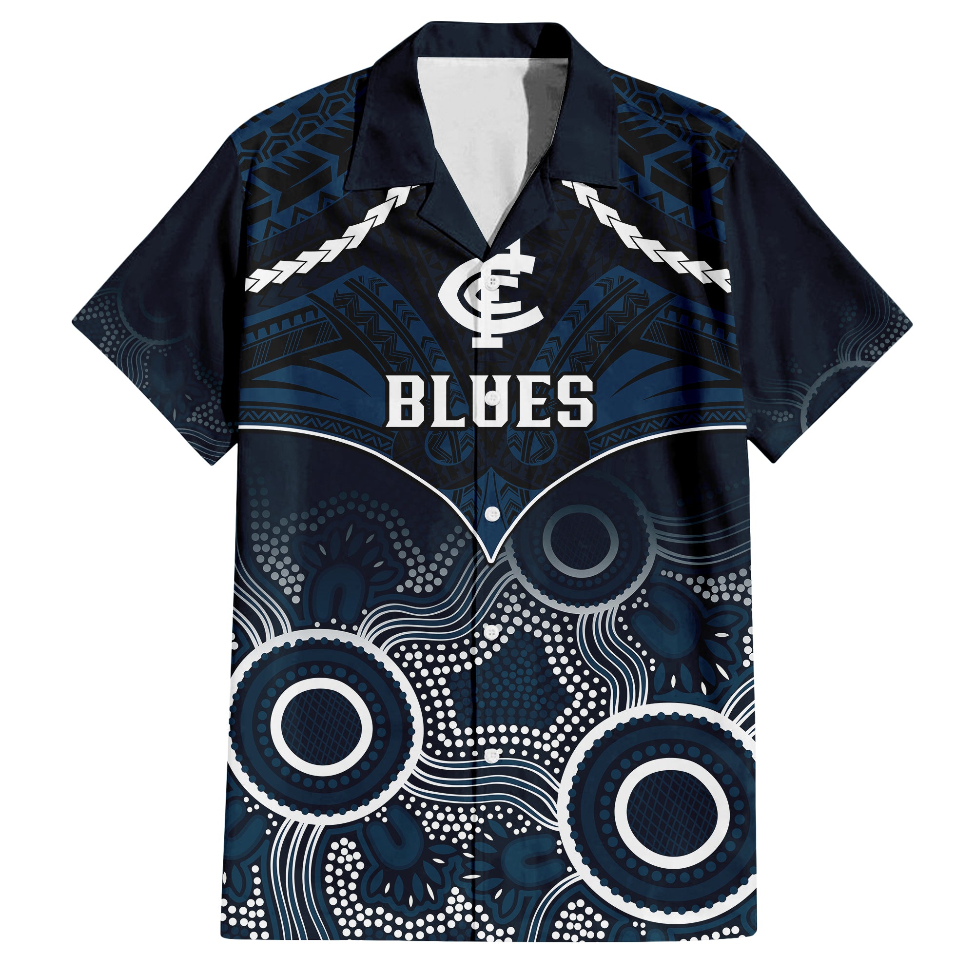 Carlton Football Hawaiian Shirt Blues Aboriginal Mix Polynesian Pattern LT14