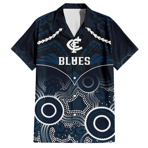 Carlton Football Hawaiian Shirt Blues Aboriginal Mix Polynesian Pattern LT14