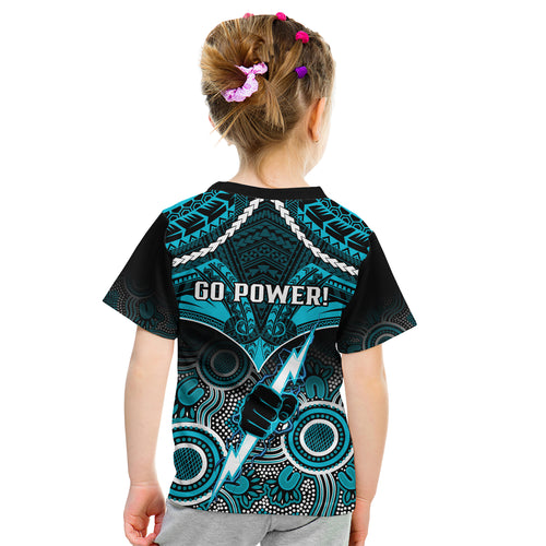 Port Adelaide Football Kid T Shirt Power Aboriginal Mix Polynesian Pattern LT14