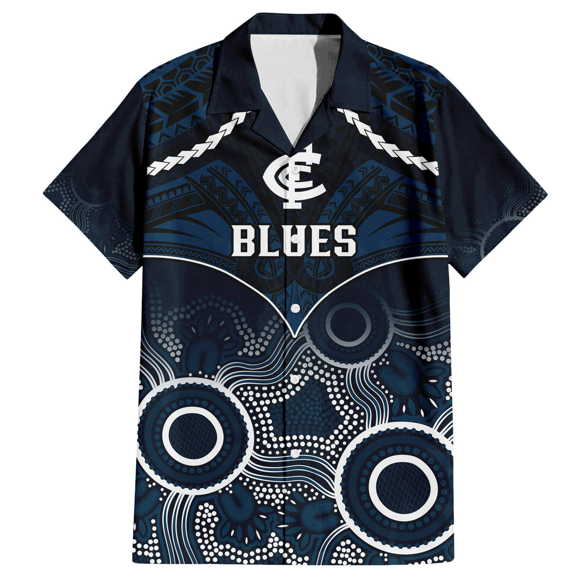 Personalised Carlton Football Hawaiian Shirt Blues Aboriginal Mix Polynesian Pattern LT14