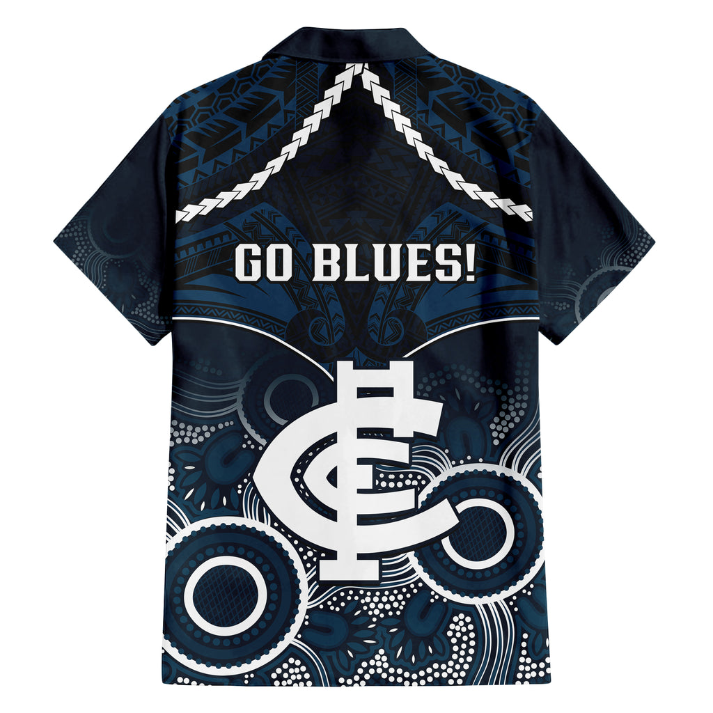 Carlton Football Hawaiian Shirt Blues Aboriginal Mix Polynesian Pattern LT14