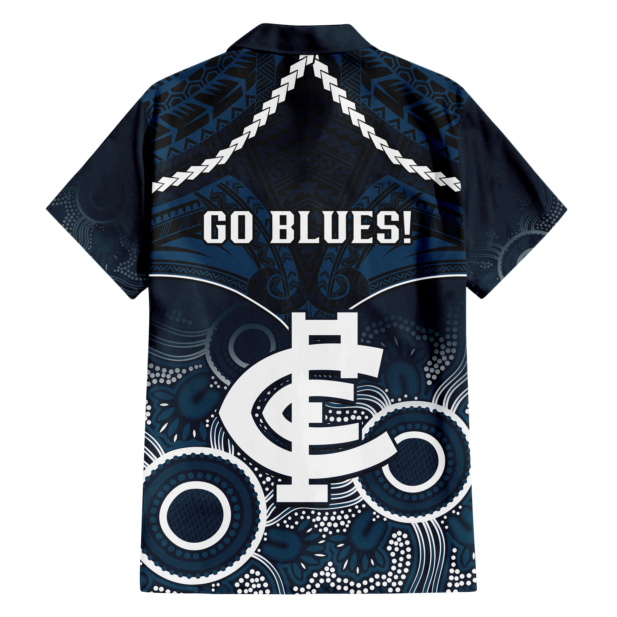 Carlton Football Hawaiian Shirt Blues Aboriginal Mix Polynesian Pattern LT14