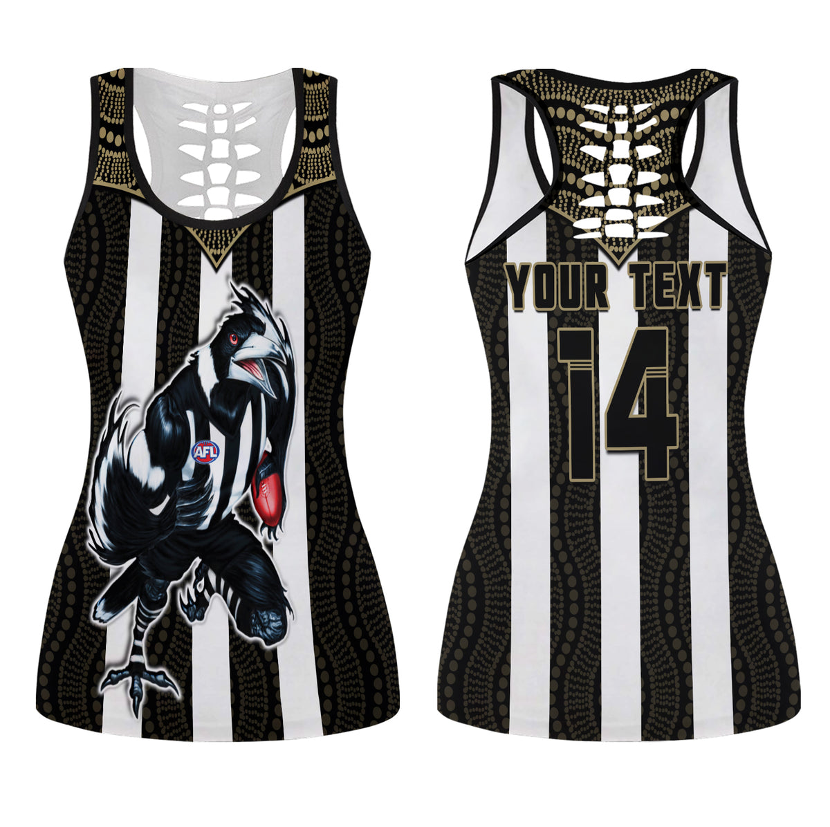 (Custom Personalised) Magpies Football Hollow Tank Top Collingwood 1892 Indigenous Sporty Style LT14