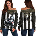 (Custom Text And Number) Magpies Football Off Shoulder Sweater Collingwood 1892 Indigenous Sporty Style LT14