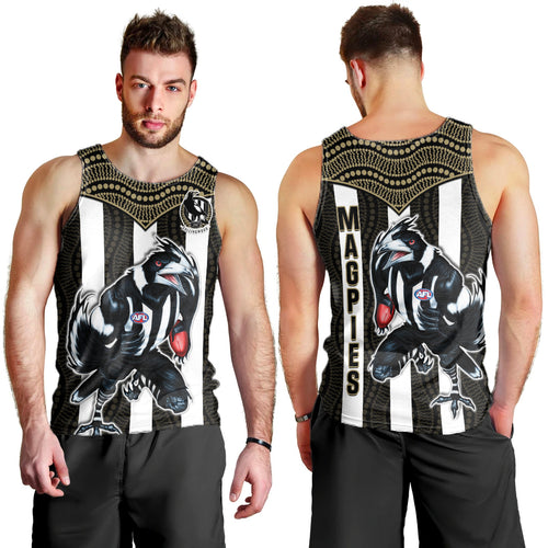 Magpies Football Men Tank Top Collingwood 1892 Indigenous Sporty Style LT14