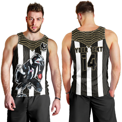 (Custom Text And Number) Magpies Football Men Tank Top Collingwood 1892 Indigenous Sporty Style LT14