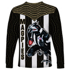 Magpies Football Long Sleeve Shirt Collingwood 1892 Indigenous Sporty Style LT14