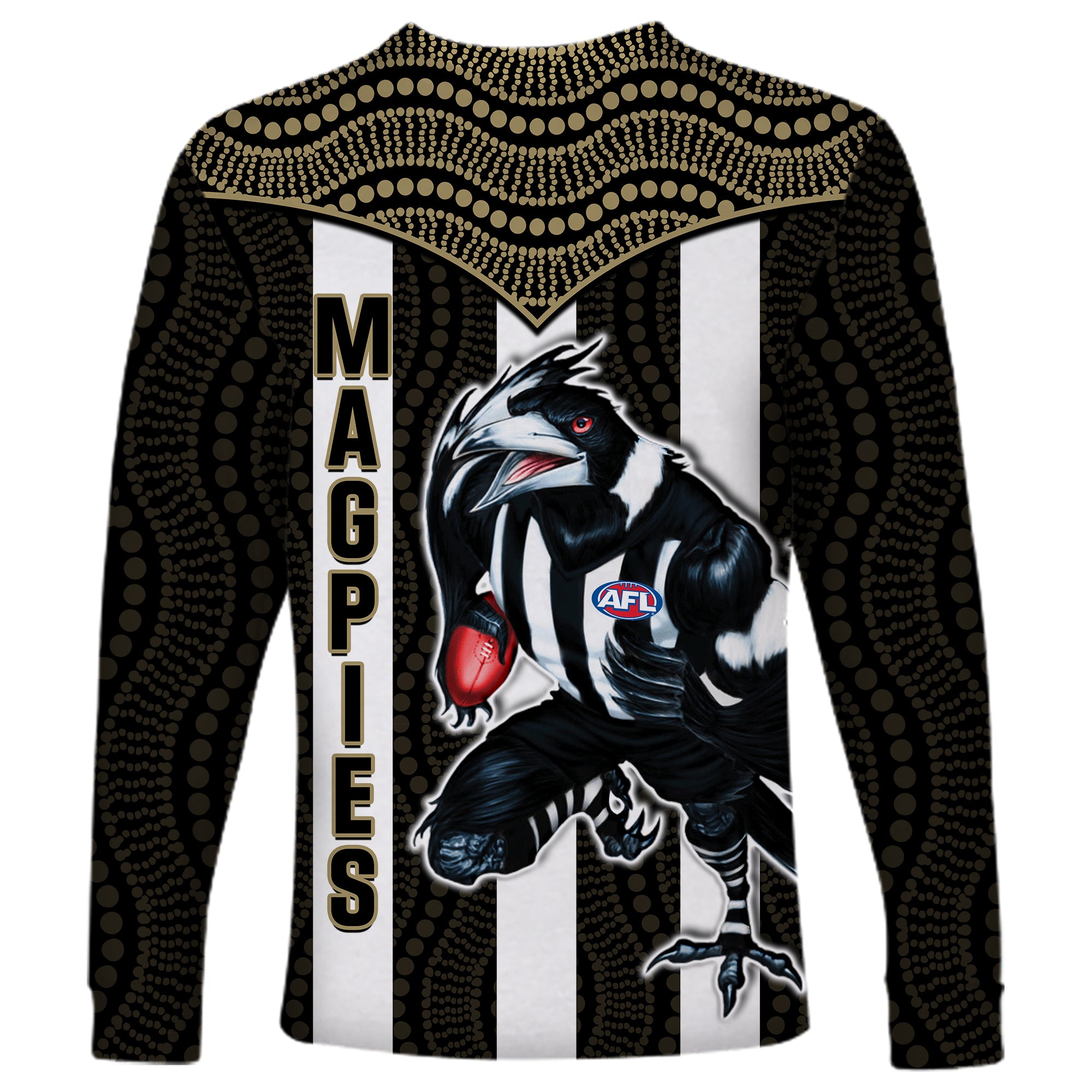 Magpies Football Long Sleeve Shirt Collingwood 1892 Indigenous Sporty Style LT14
